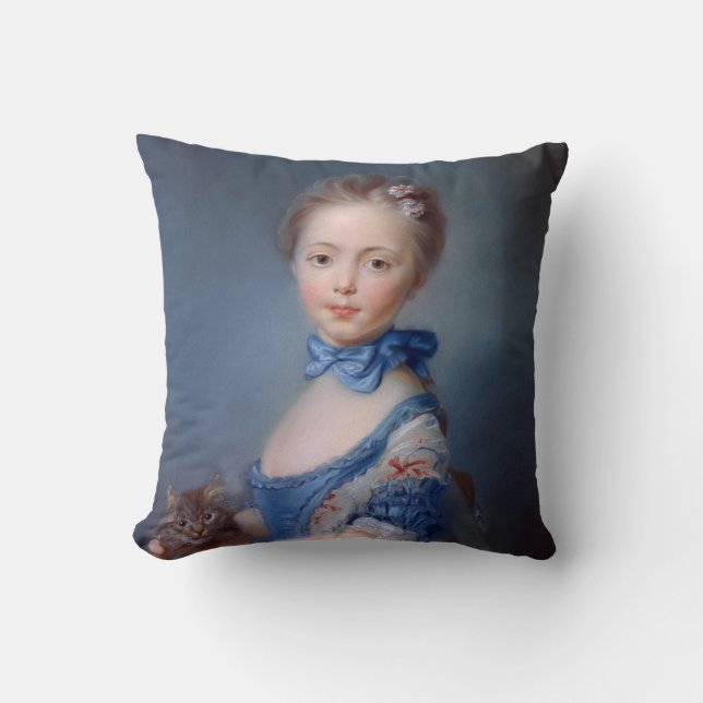 Coussin Jean-Baptiste Perronneau : Fille avec le chaton (Recto)