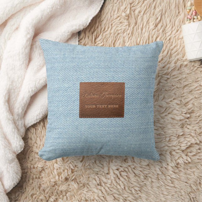 Coussin Jeans bleu moderne Texture Patch en cuir (Couverture)