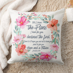 Coussin Jeremiah 29:11 Car je connais les Plans Pink Flora