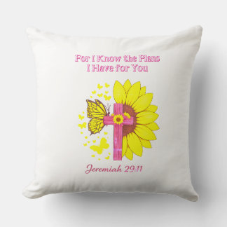 Coussin Jérémie 29:11 Croix Tournesol Foi chrétienne T‑S