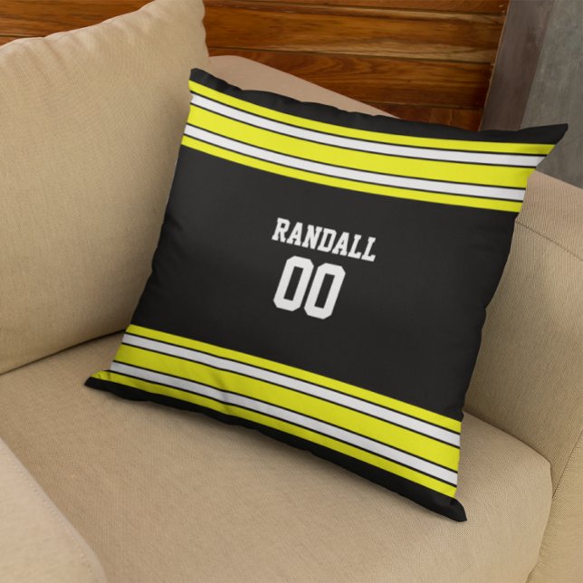 Coussin Jersey de football noir et jaune personnalisé (Créateur téléchargé)