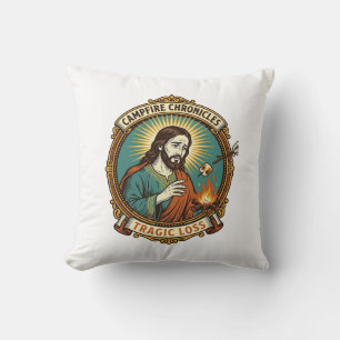Coussin Jésus a laissé tomber la guimauve Feu de camp Fête