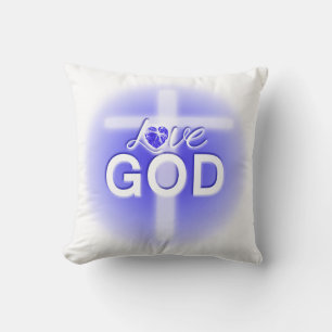 Coussin Jésus Amour Dieu Croix Cœur Bleu