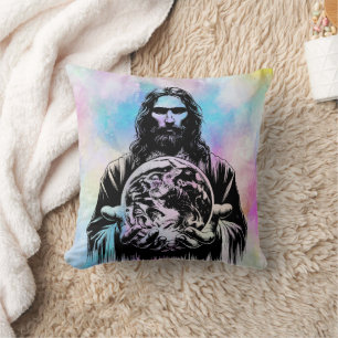 Coussin Jésus Christ Holding Le monde Art illustration