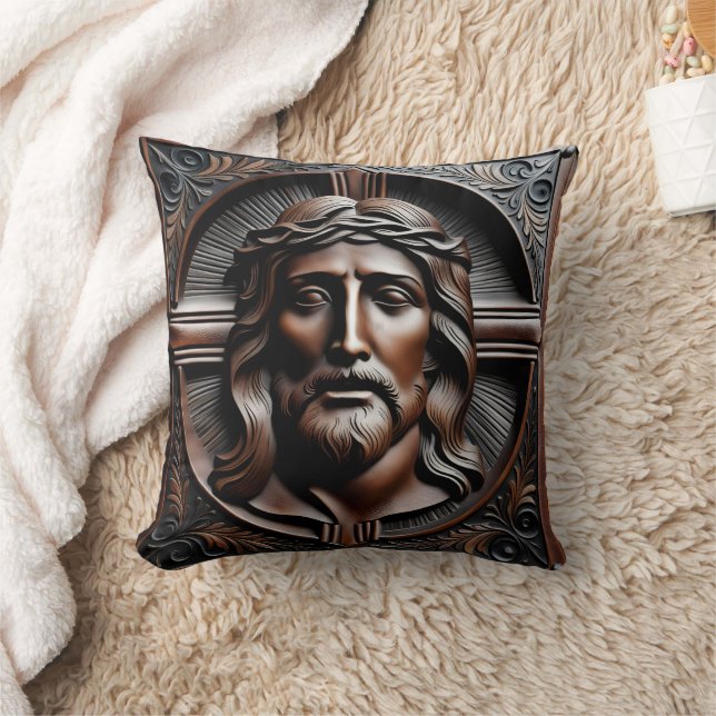 Coussin Jésus Christ Secours Art avec la couronne d'épines (Couverture)