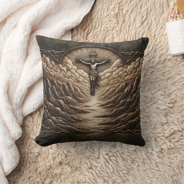 Coussin Jésus Crucifié Sur Le Paysage Majestueux Des Monta (Couverture)