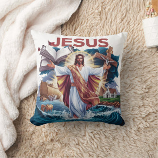 Coussin Jésus embrassant la création dans les eaux tempétu