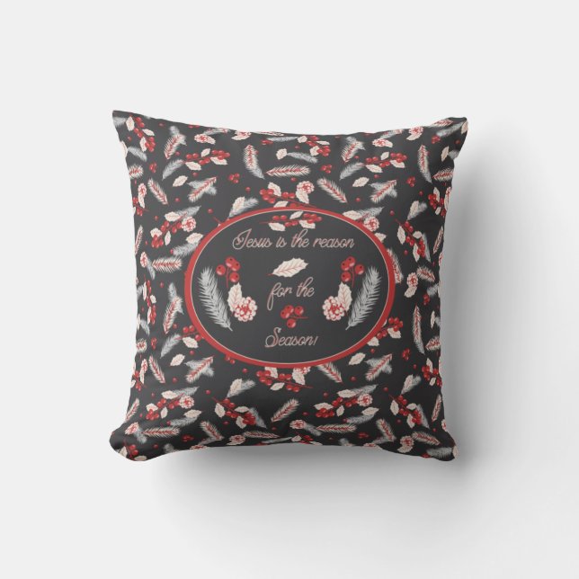 Coussin Jésus est la raison de la saison Holly Black Red (Recto)