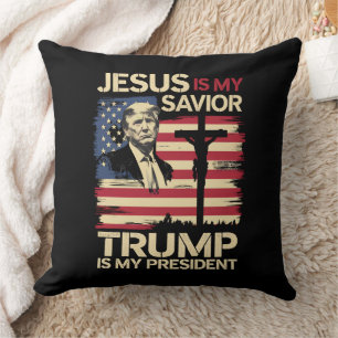 Coussin Jésus est mon sauveur Trump est mon président Drap