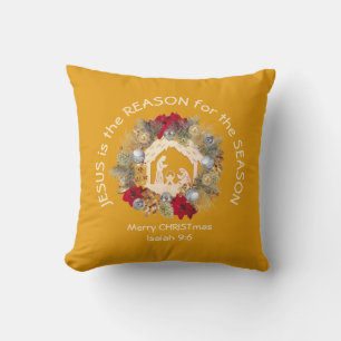 Coussin Jésus jaune JESUS EST LA RAISON Christian