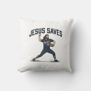 Coussin Jésus Sauve Lanceur de Baseball Vintage Gravure Sh