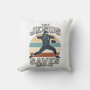 Coussin Jesus Sauve Le Baseball Vintage Chrétien Vector De