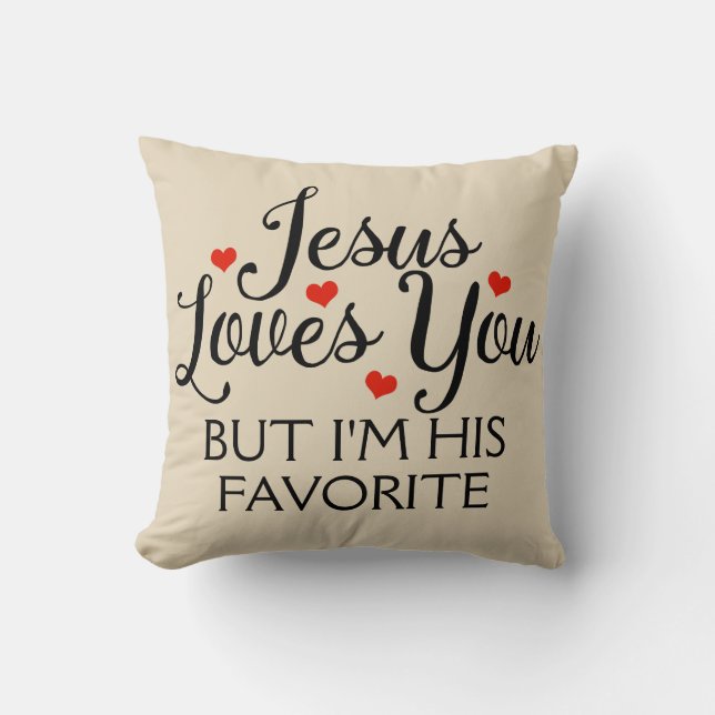 Coussin Jésus Vous Aime Le Beige Favori (Recto)
