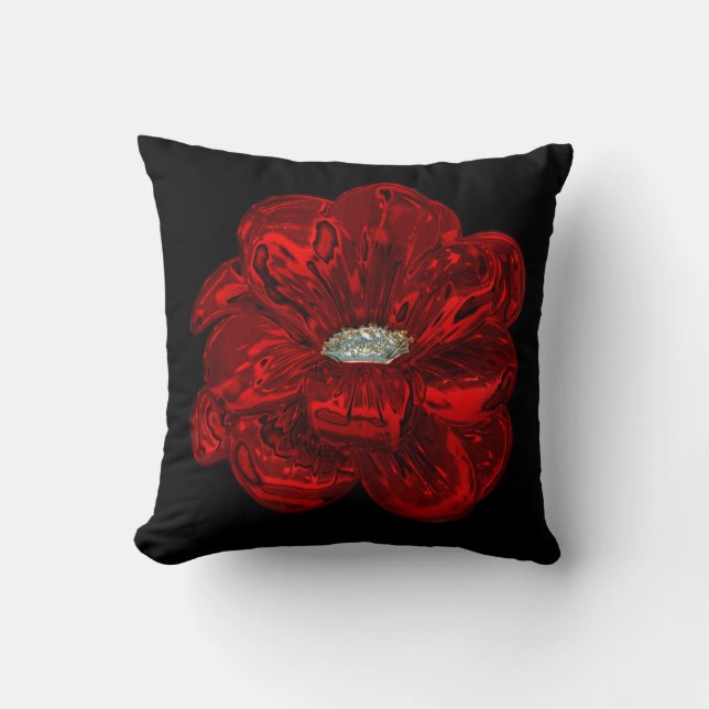 Coussin Jet fleuri noir unique élégant de rose rouge (Recto)