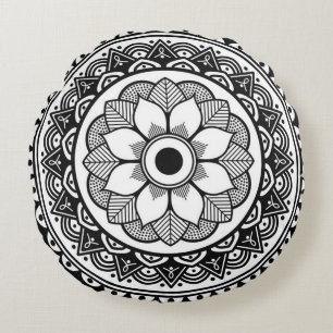 Coussin jetable à médaillon rond noir et blanc