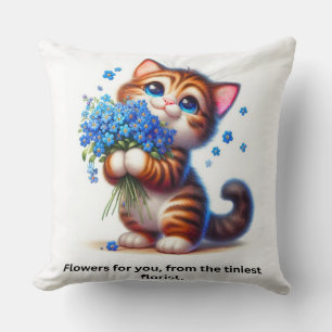 Coussin jetable avec un chat mignon et des fleurs,