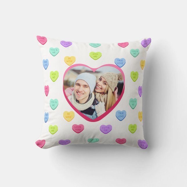 Coussin jetable photo de couple Cute Candy Hearts (Recto)