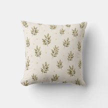 Coussin jeté à branche d'olivier aquarelle Mediter
