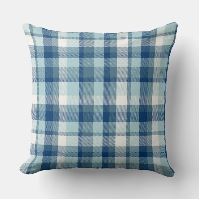 Coussin jeté à carreaux vintage bleu (Recto)