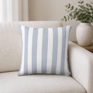 Coussin jeté blanc bleu rayé Mist