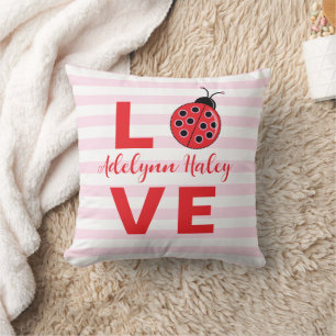 Coussin jeté coccinelle rayé rose AMOUR