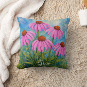 Coussin jeté Coneflowers avec texte