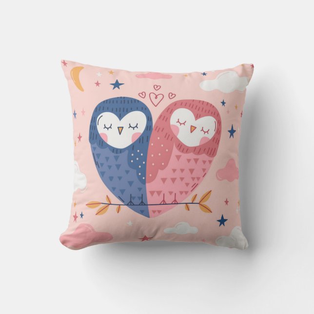 Coussin Jeté de Hiboux Mignons (Recto)