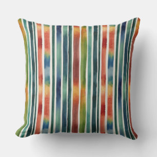 Coussin Jeté deau aquarelle aux rayures arc-en-ciel coloré