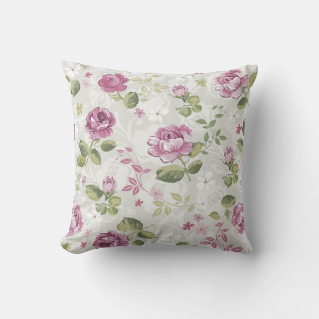 Coussin jeté floral rose romantique (Recto)