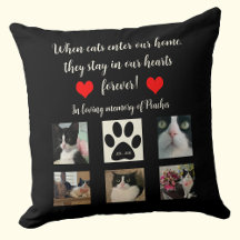 Coussin jeté mémorial pour chat avec poème et phot