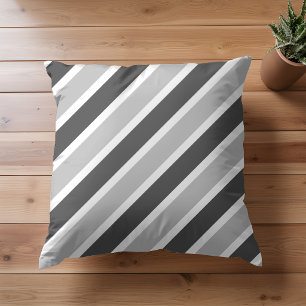Coussin jeté monochrome gris à rayures diagonales