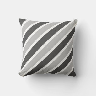 Coussin jeté monochrome gris à rayures diagonales