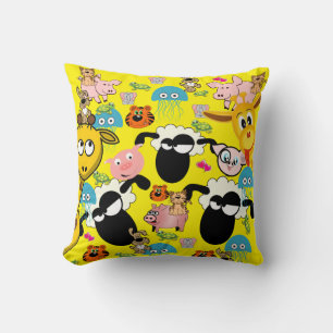 Coussin Jeté Moutons Jaunes Éléphants Porcs