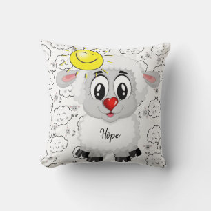 Coussin Jeté Moutons Soleil Nuages Cœurs Rouges