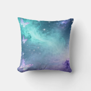 Coussin jeté papillon de la galaxie Aqua
