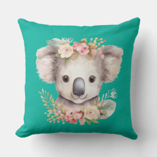 Coussin jeté turquoise de koala mignon