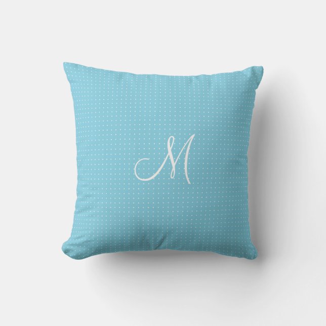 Coussin Jeter des points d'oreiller blanc turquoise Monogr (Recto)