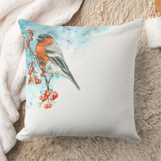 Coussin Jeter l'oreiller avec aquarelle Eurasian Bullfinch