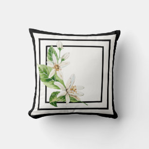 Coussin Jeter l'oreiller en noir et blanc avec la fleur de