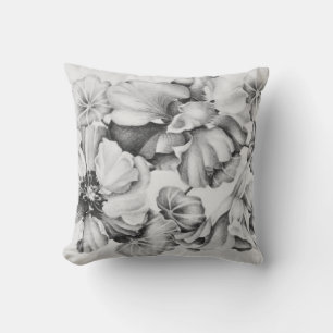 Coussin Jeter Pillow B&W Nasturtiums #2