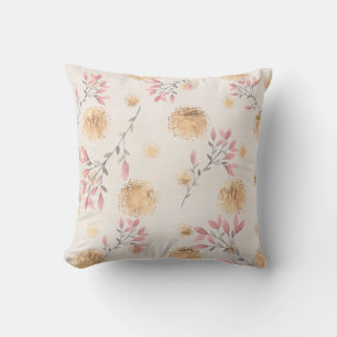 Coussin Jets de fleurs roses et points de taches dorées su