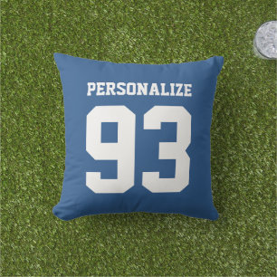 Coussin Jeu bleu personnalisé numéro de maillot extérieur 