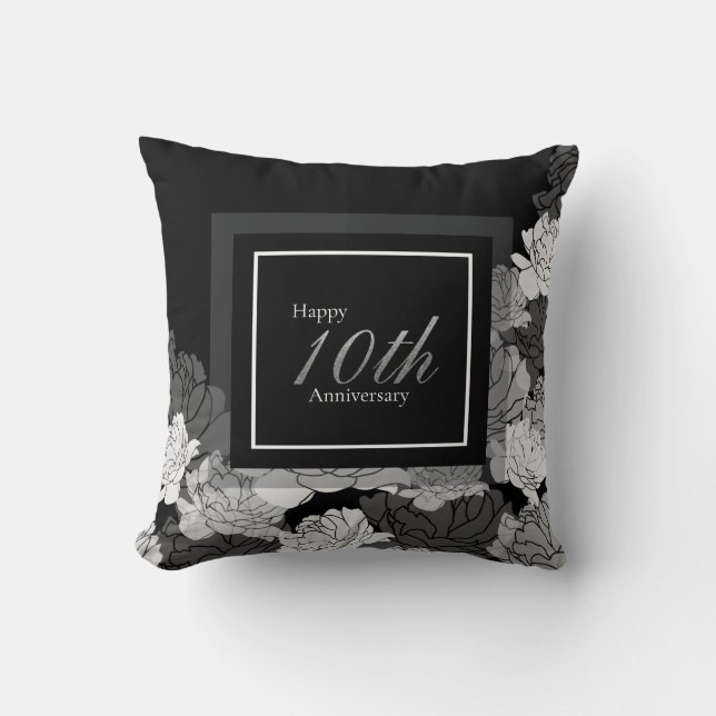 Coussin Jeu de 10e anniversaire noir, argent et blanc pi (Recto)