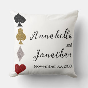 Coussin Jeu de Cartes Pailleté Mariage Casino Las Vegas