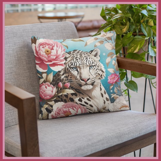 Coussin Jeu De Léopard Des Neiges Et Pies Roses (Créateur téléchargé)