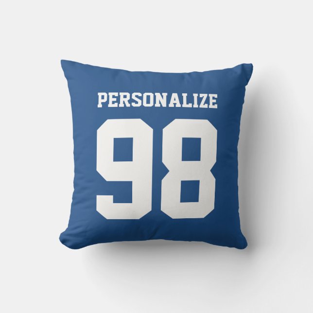 Coussin Jeu de maillot de sport bleu personnalisé numéro l (Recto)