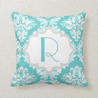 Coussin Jeu de motif damassé blanc bleu Aqua