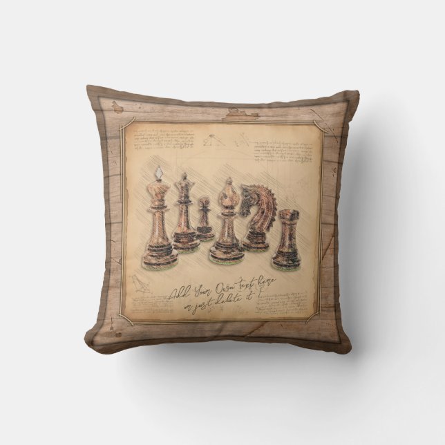 Coussin Jeu d'échecs sur Grunge Joueur en bois (Recto)