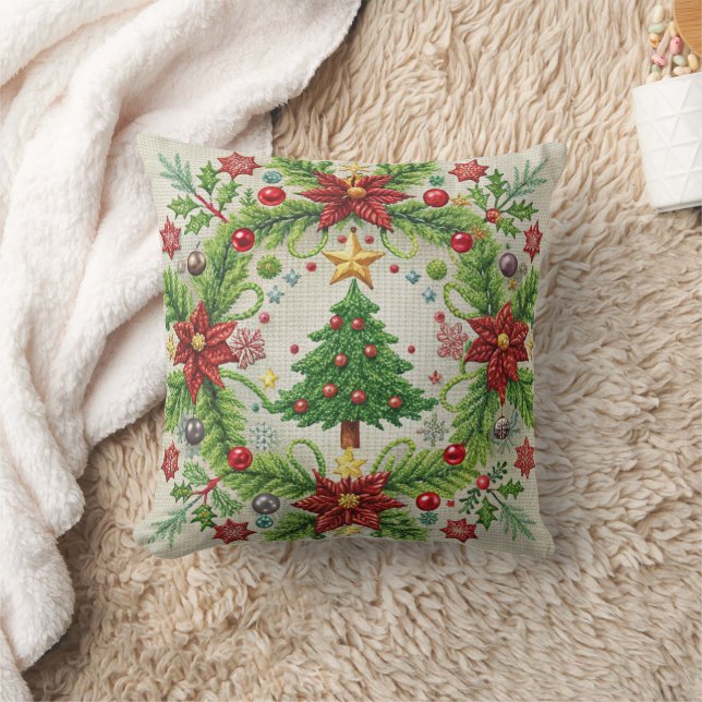Coussin Jeu d'Oreiller de Noël brodé Fête Festive (Couverture)