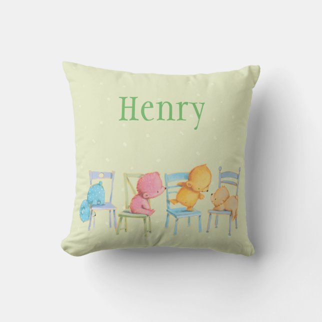 Coussin Jeu d'ours bleus, roses, jaunes, et Brown (Recto)
